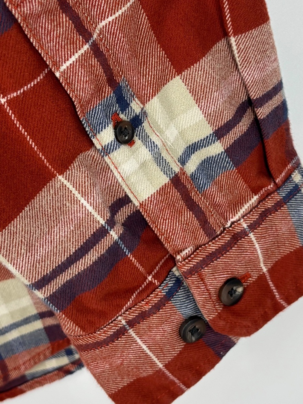 Eddie Bauer Mens 2XL TALL Button Up Shirt 100% Cotton Flannel Rust Blue Plaid - Picture 7 of 9